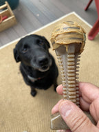 Brown Honey Bone Dental Tower by SodaPup with ridges and grooves that hold peanut butter