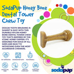 Product synopsis graphic for the brown SodaPup Honey Bone Dental Tower nylon chew, Large
