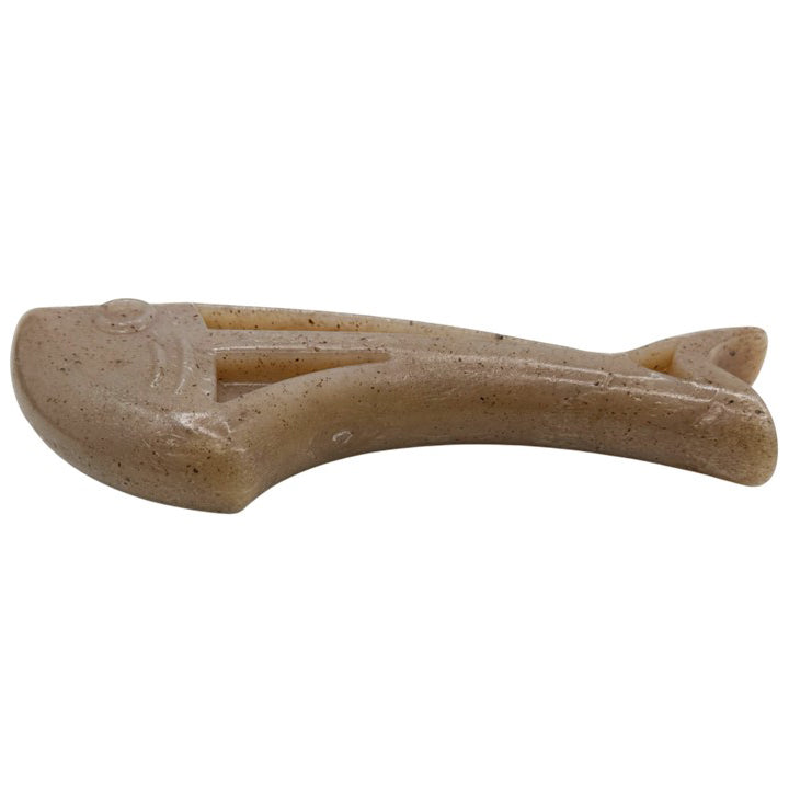 SodaPup Dog Fish lick-and-chew toy, a hard nylon fish shape dogs can hold between their paws