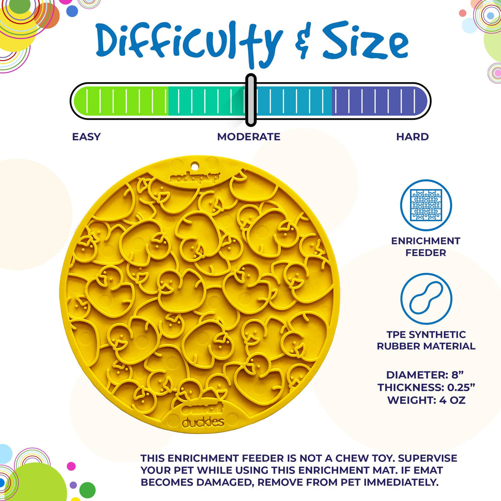 Difficulty and size graphic for the yellow SodaPup Duckies eMat, medium difficulty, 8 inches