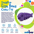 Product synopsis graphic for the purple SodaPup Fish Bone nylon chew toy
