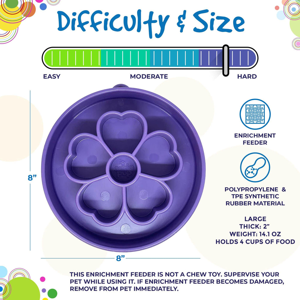 Difficulty and size graphic for the purple SodaPup Flower eBowl, about 8 x 8 x 2 inches