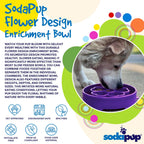 Product synopsis graphic for the purple SodaPup Flower eBowl enrichment slow feeder bowl