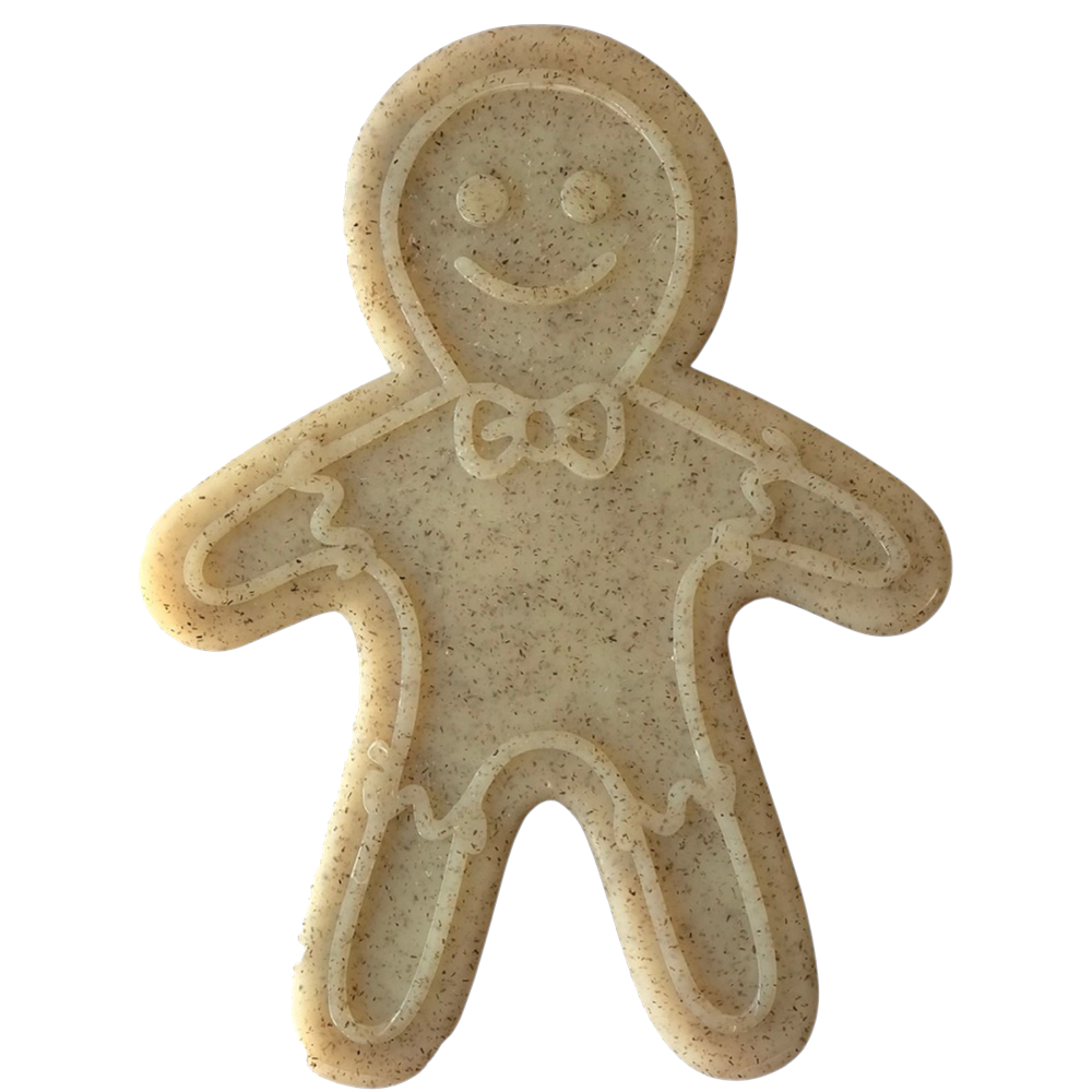 SodaPup Gingerbread Man nylon dog chew toy in brown, shaped like a gingerbread cookie