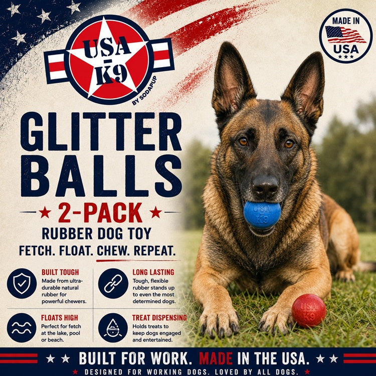 SodaPup Glitter Ball 2-Pack soft rubber dog balls that float in pools, lakes and the ocean