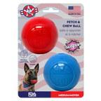 SodaPup Glitter Ball 2-Pack with one red and one blue soft floating rubber dog ball