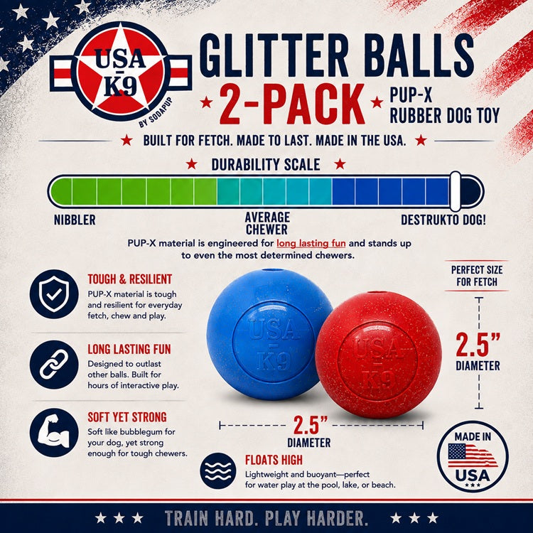 SodaPup Glitter Ball 2-Pack with hollow centers for small treats or a few pieces of kibble