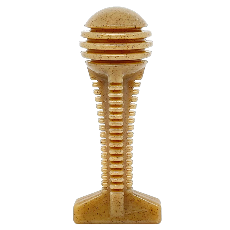 SodaPup Honey Bone Dental Tower Large in brown, a ridged nylon chew shaped like a honey dipper