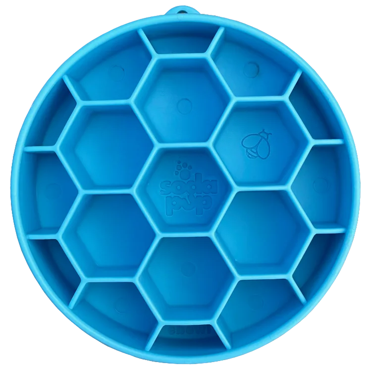 Blue SodaPup Honeycomb eBowl deep slow feeder bowl for medium and large dogs
