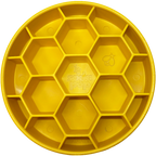 Yellow SodaPup Honeycomb eBowl, a 2-inch-deep slow feeder dog bowl with hexagon sections