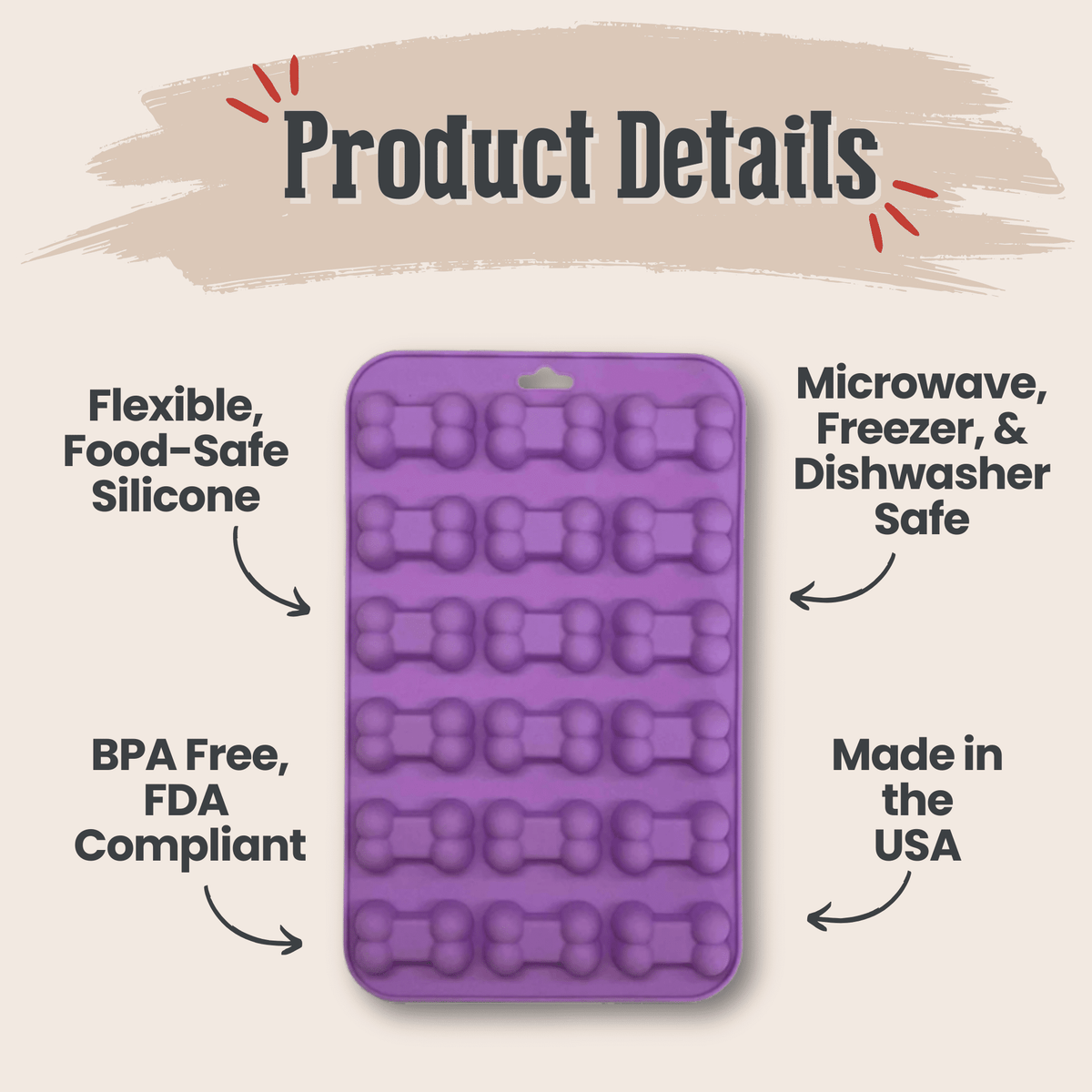 Silicone jelly treat mold for dogs, 4.25 x 6.75 x 0.75 inches and 1.7 ounces, by SodaPup