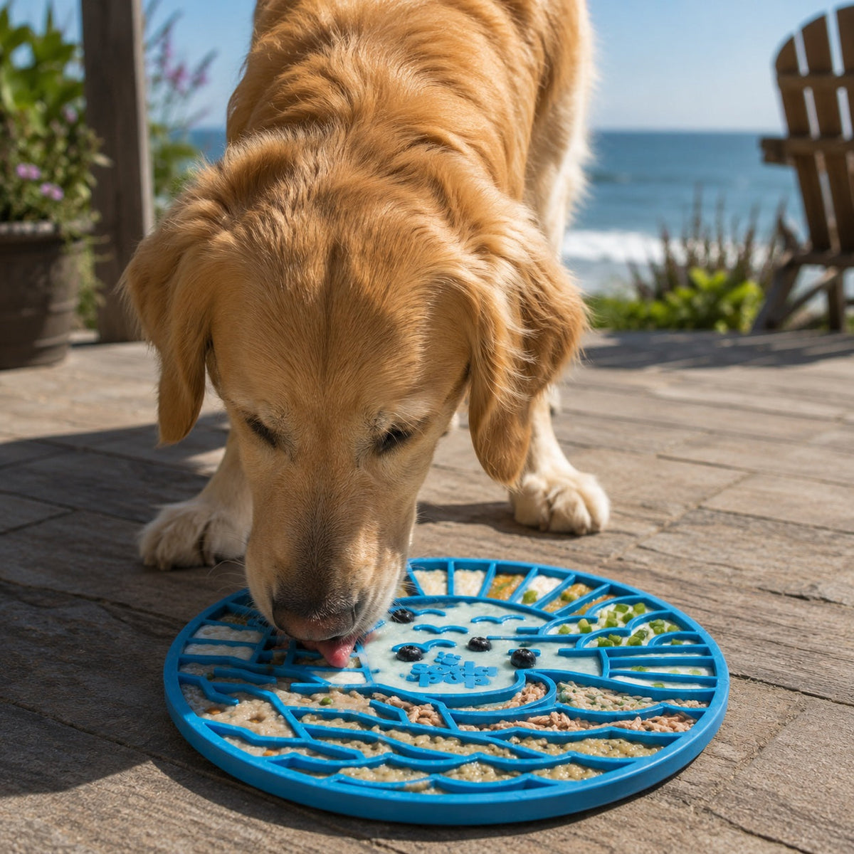 SodaPup dark blue lighthouse lick mat, about 8 x 8 inches, for dogs and cats