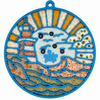 Dark blue SodaPup Lighthouse eMat with suction cups that grip tile, glass and tub walls