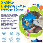 Product synopsis for the SodaPup Lighthouse eMat, a suction cup enrichment lick mat