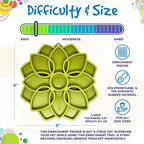 Difficulty and size graphic for the green SodaPup Mandala eTray slow feeder