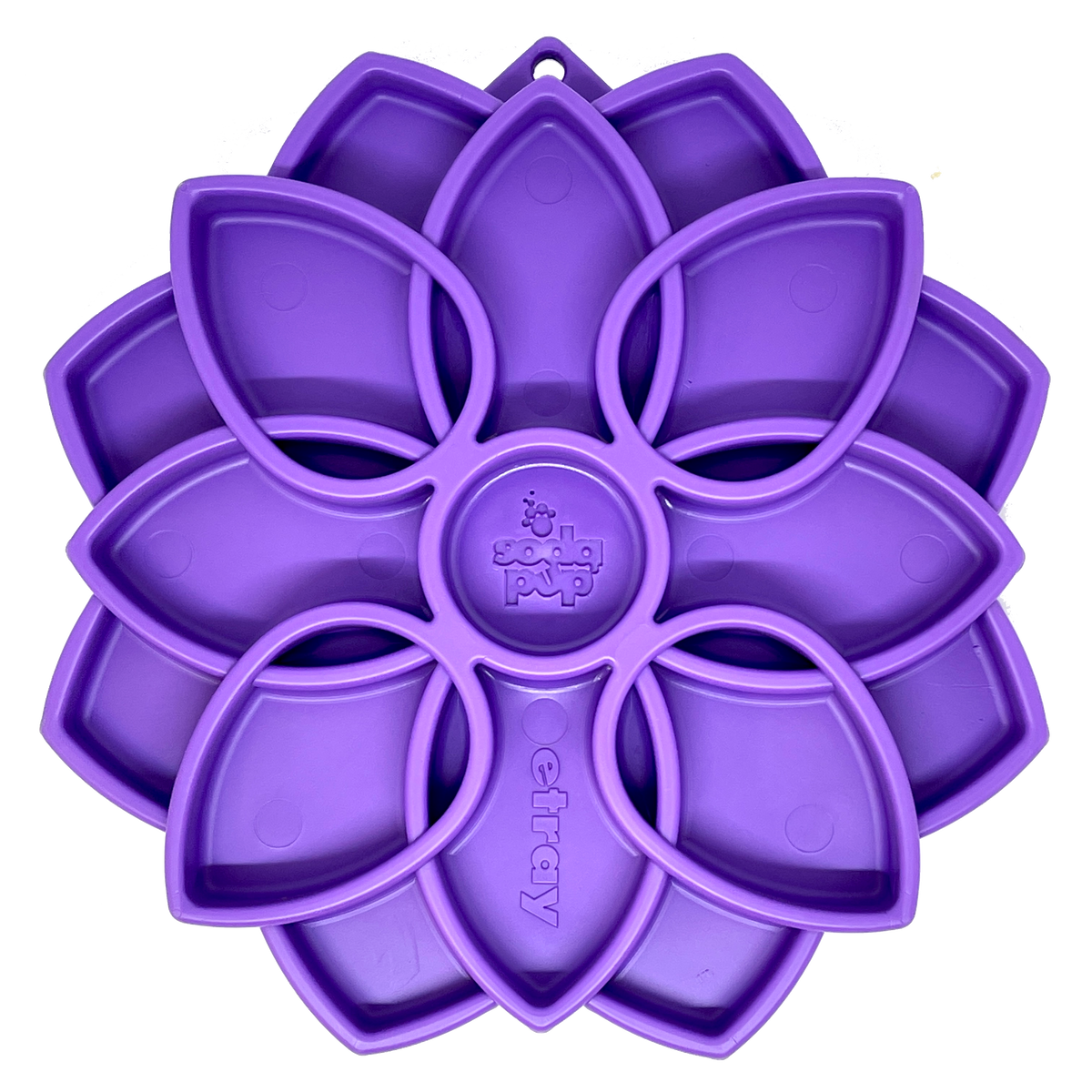 Purple SodaPup Mandala eTray slow feeder tray that holds about 1 cup of dog food