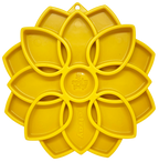 SodaPup Mandala eTray in yellow, an easy-level shallow slow feeder dog bowl