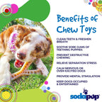 Benefits graphic for the brown SodaPup MOD Wishbone, a fillable nylon chew toy
