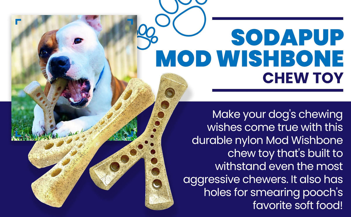 Brown SodaPup MOD Wishbone header graphic for the made-in-USA nylon dog chew toy