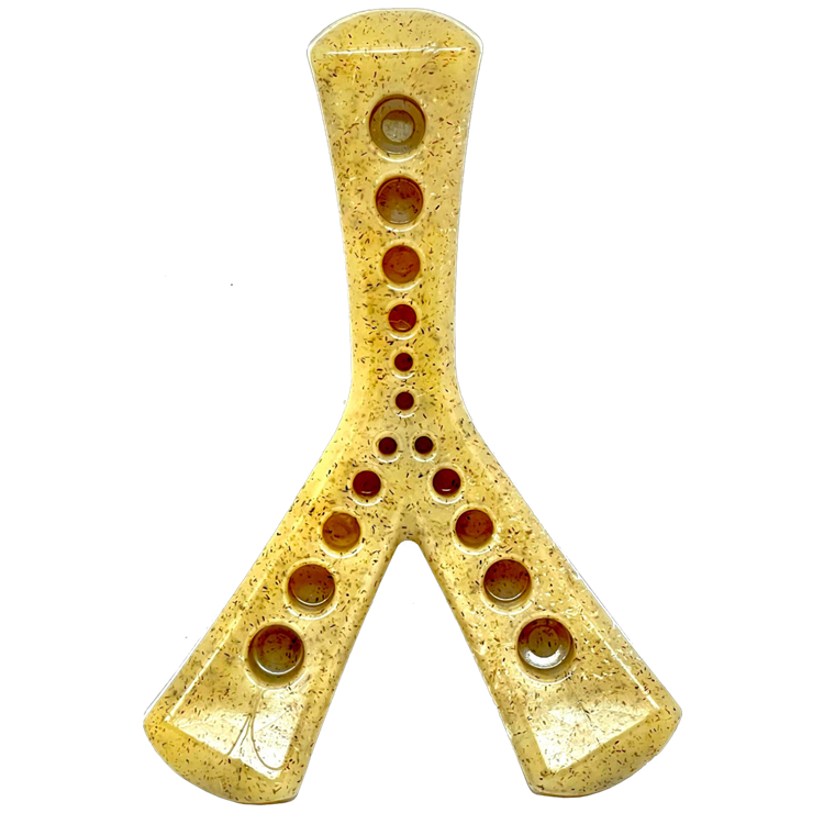 SodaPup MOD Wishbone nylon dog chew toy in brown with a Y-shape and fillable holes