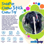 Product synopsis graphic for the SodaPup Nylon Chew Stick, a tough stick-shaped dog chew