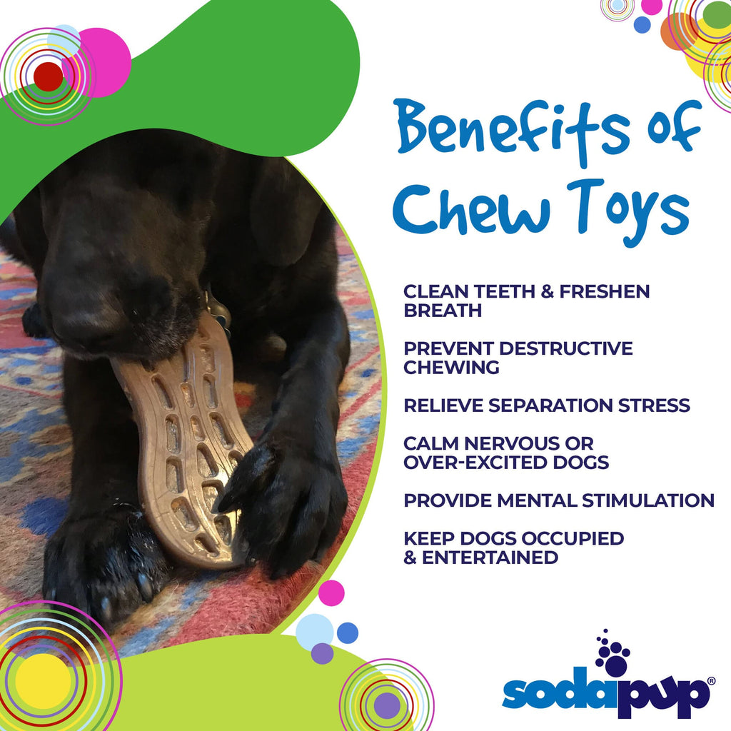 Benefits graphic for the brown SodaPup Peanut, a made-in-USA nylon dog chew