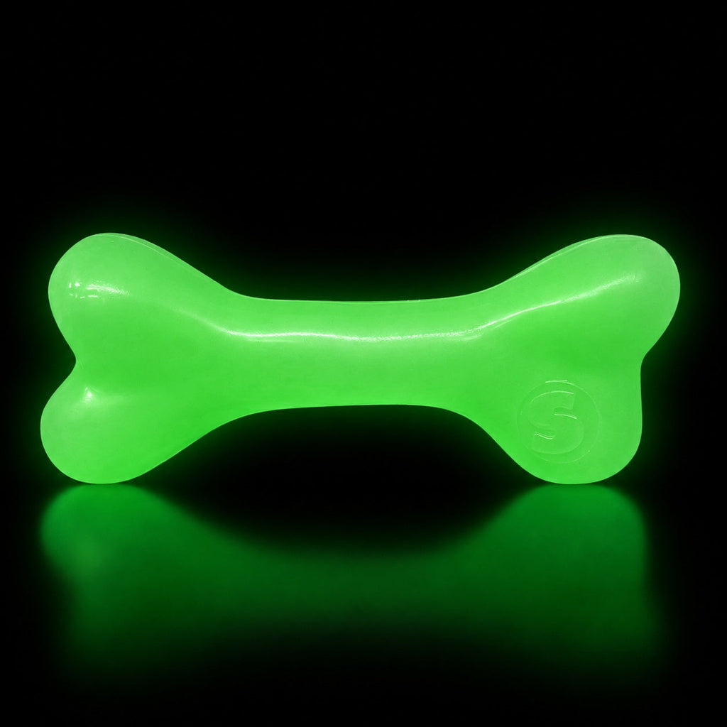 SodaPup PUP-X Rubber Bone, Large in glow-in-the-dark, a floating bone-shaped chew toy
