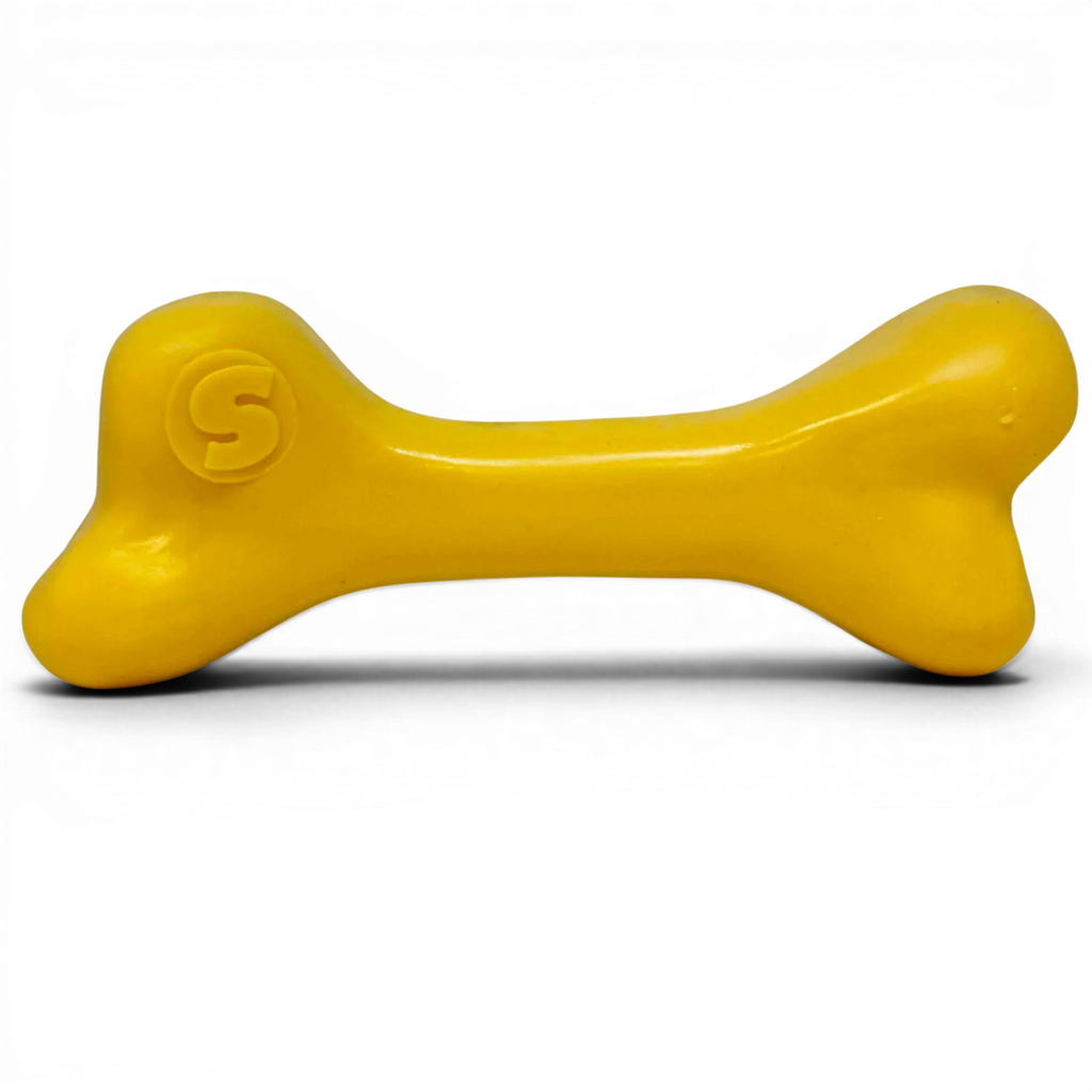 SodaPup PUP-X Rubber Bone, Large in yellow, a soft floating chew and fetch toy