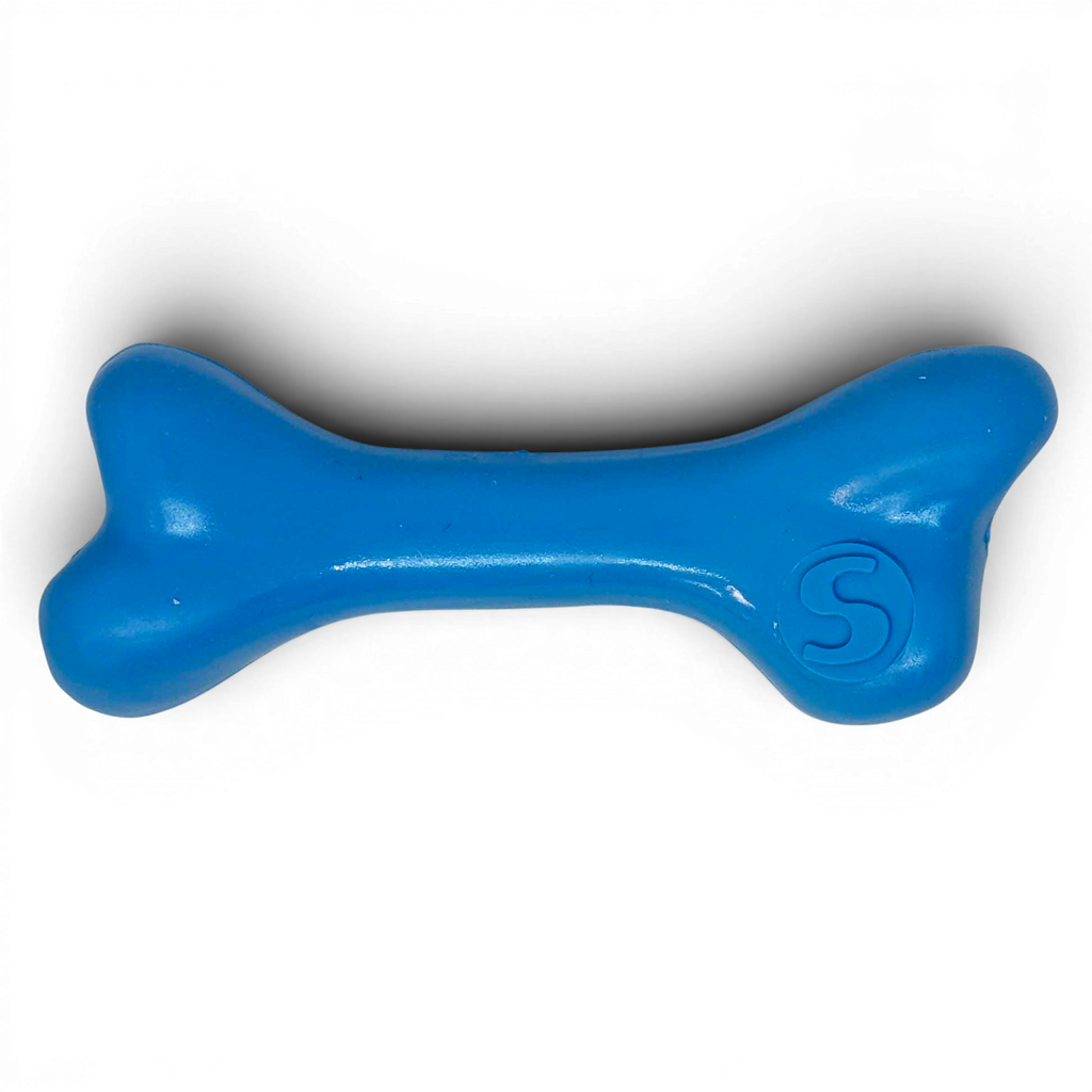 SodaPup PUP-X Rubber Bone, Medium in blue, sized for dogs about 15 to 30 pounds