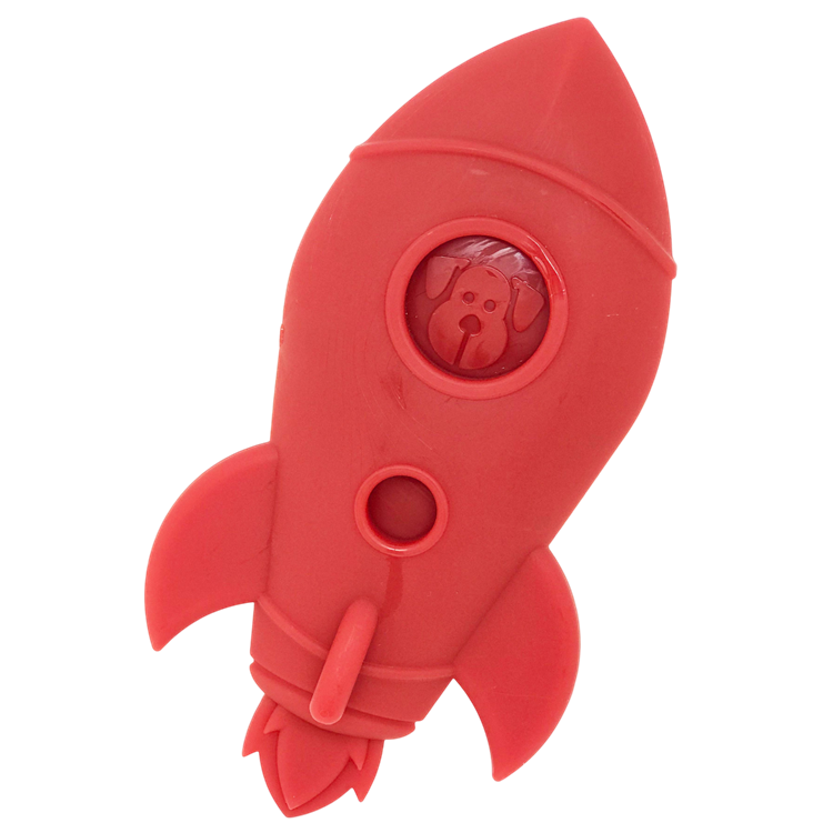 SodaPup Rocket Ship nylon dog chew toy in red, a solid rocket-shaped chew for power chewers