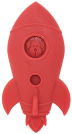 Red SodaPup Rocket Ship chew toy, 6.75 inches tall, in FDA-compliant nylon made in the USA
