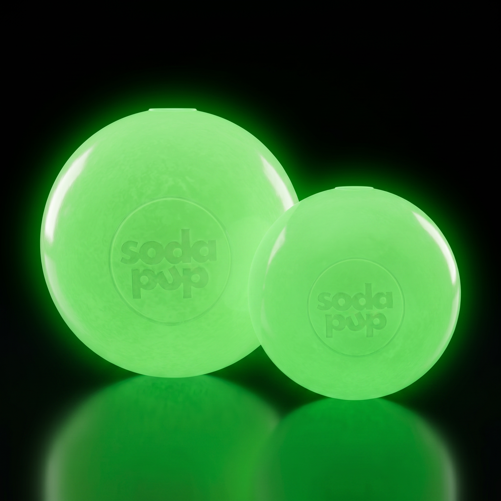 SodaPup Squeak Ball squeaky rubber dog ball for fetch, chewing and water play, made in the USA