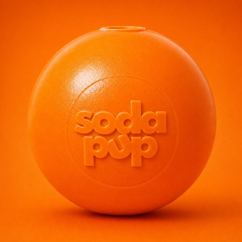 SodaPup Squeak Ball, a floating squeaky dog toy in FDA-compliant PUP-X synthetic rubber