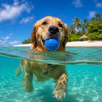 Light blue SodaPup Squeak Ball made in the USA from PUP-X synthetic rubber, floats in water
