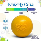 Yellow floating squeaky dog ball from SodaPup in FDA-compliant, BPA- and phthalate-free rubber