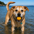 SodaPup yellow squeaky rubber ball for dogs 30 to 65 lb, about 2.9 inches across, 3.5 ounces