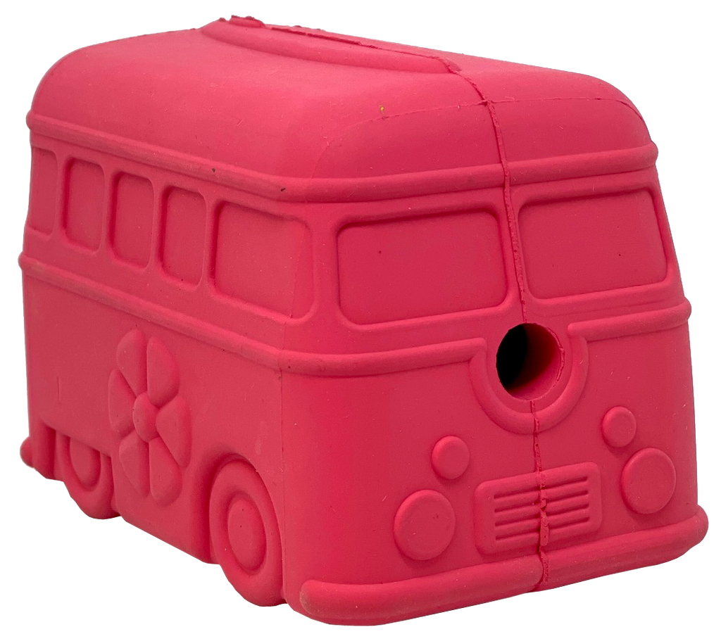 SodaPup Surf's Up Retro Van treat dispenser in pink, the same surf van shape for large dogs