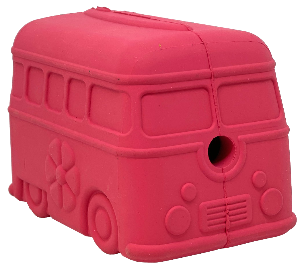 SodaPup Surf's Up Retro Van treat dispenser in pink, the same surf van shape for large dogs