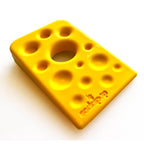 Multi-angle view of the yellow SodaPup Swiss Cheese Wedge nylon chew toy for power chewers