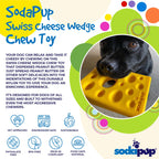 Product synopsis for the yellow SodaPup Swiss Cheese Wedge, 5.5 by 4 inches and 7.8 ounces