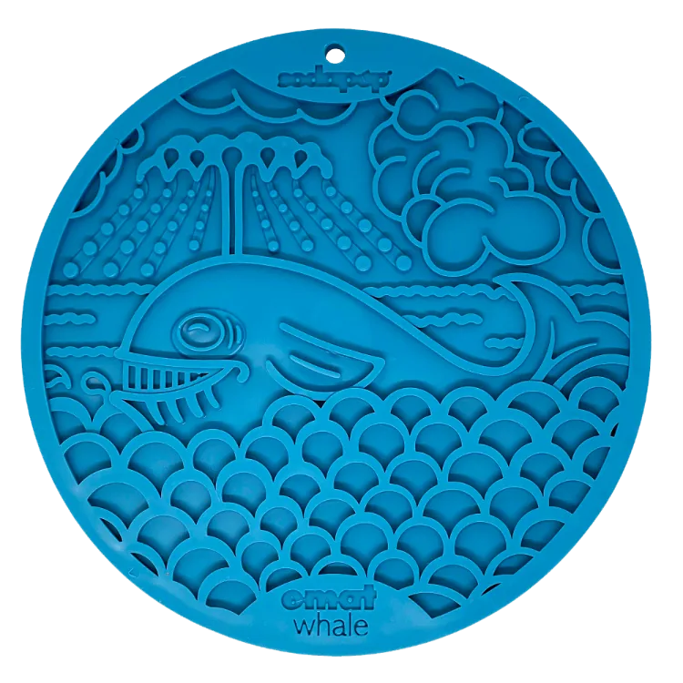 SodaPup Whale eMat in blue, a suction cup lick mat with a raised whale design
