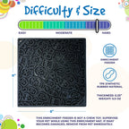 Difficulty and size graphic for the black SodaPup Zombie eMat lick mat for dogs and cats
