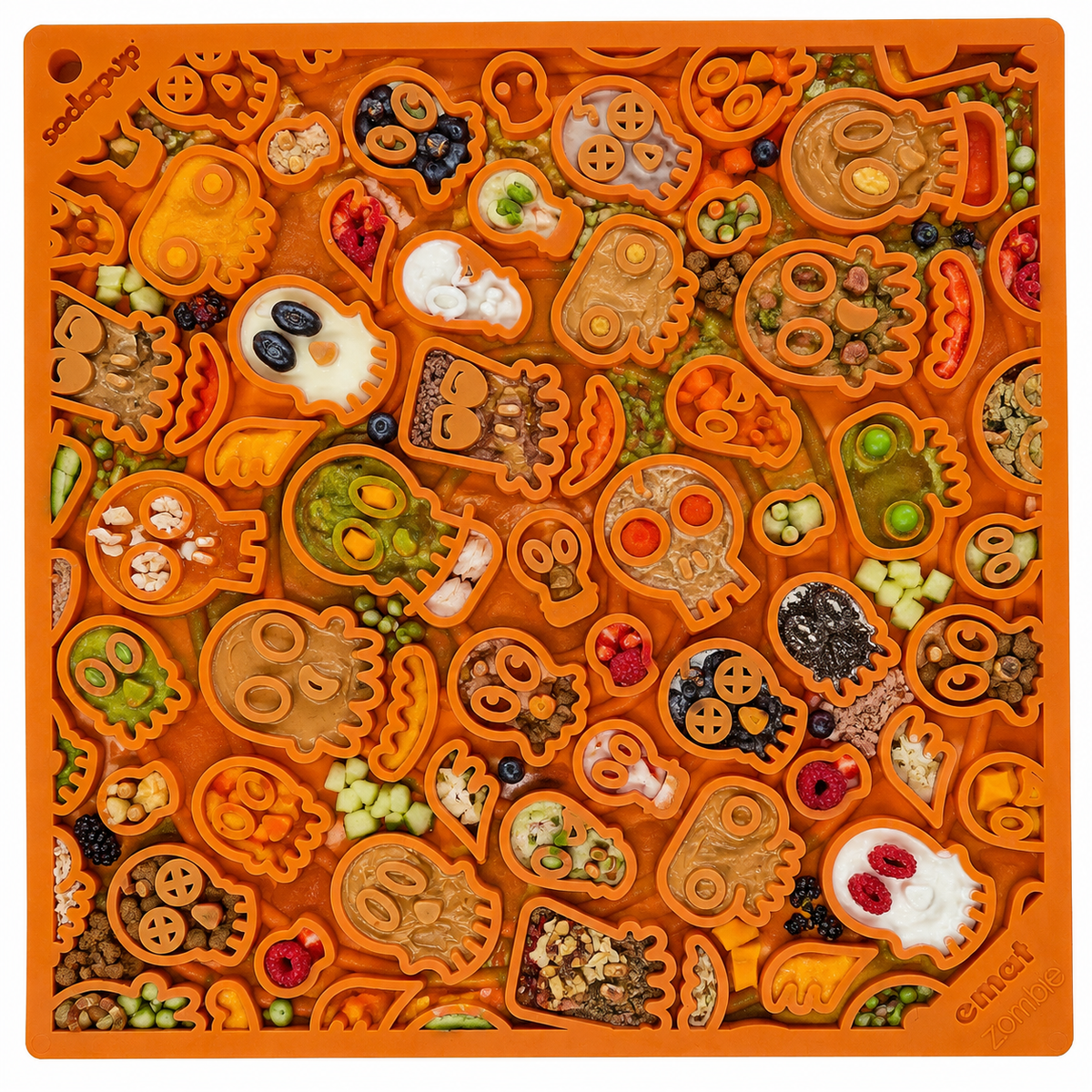 Orange SodaPup Zombie eMat, a made-in-USA Halloween lick mat for spreading soft dog food