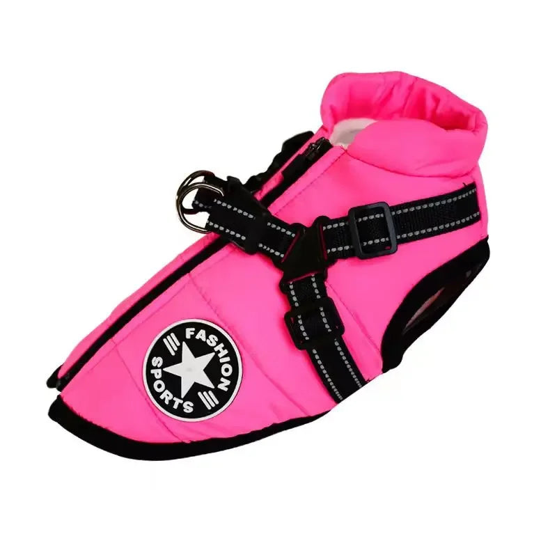 Big dog winter coat with a harness, a splash-proof jacket for large breeds
