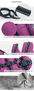 Dog jacket with harness in seven sizes: S, M, L, XL, XXL, XXXL and 4XL