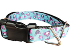 Handmade blue Halloween nylon dog collar with YKK side-release buckle and welded triangle ring