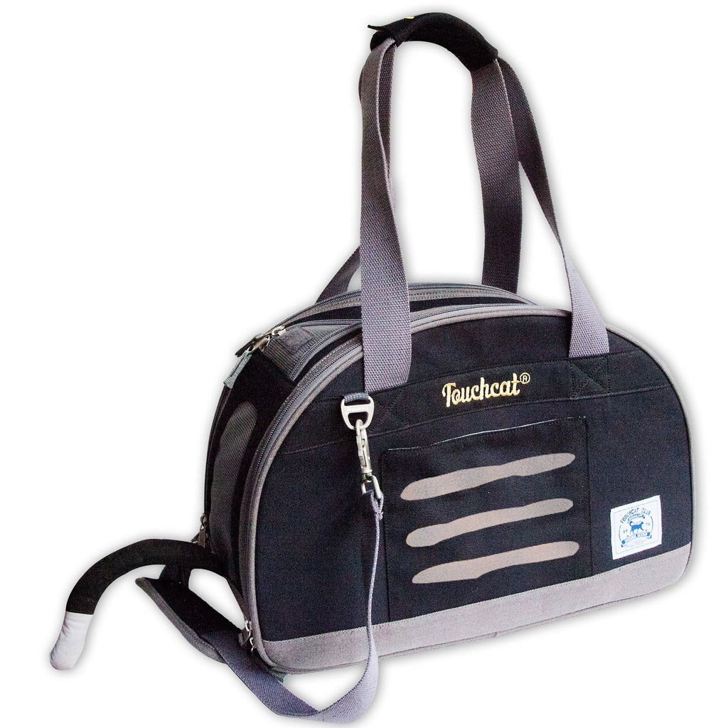 Black Touchcat Tote-Tails collapsible cat carrier, 18.1 x 12.2 x 7.9 inches