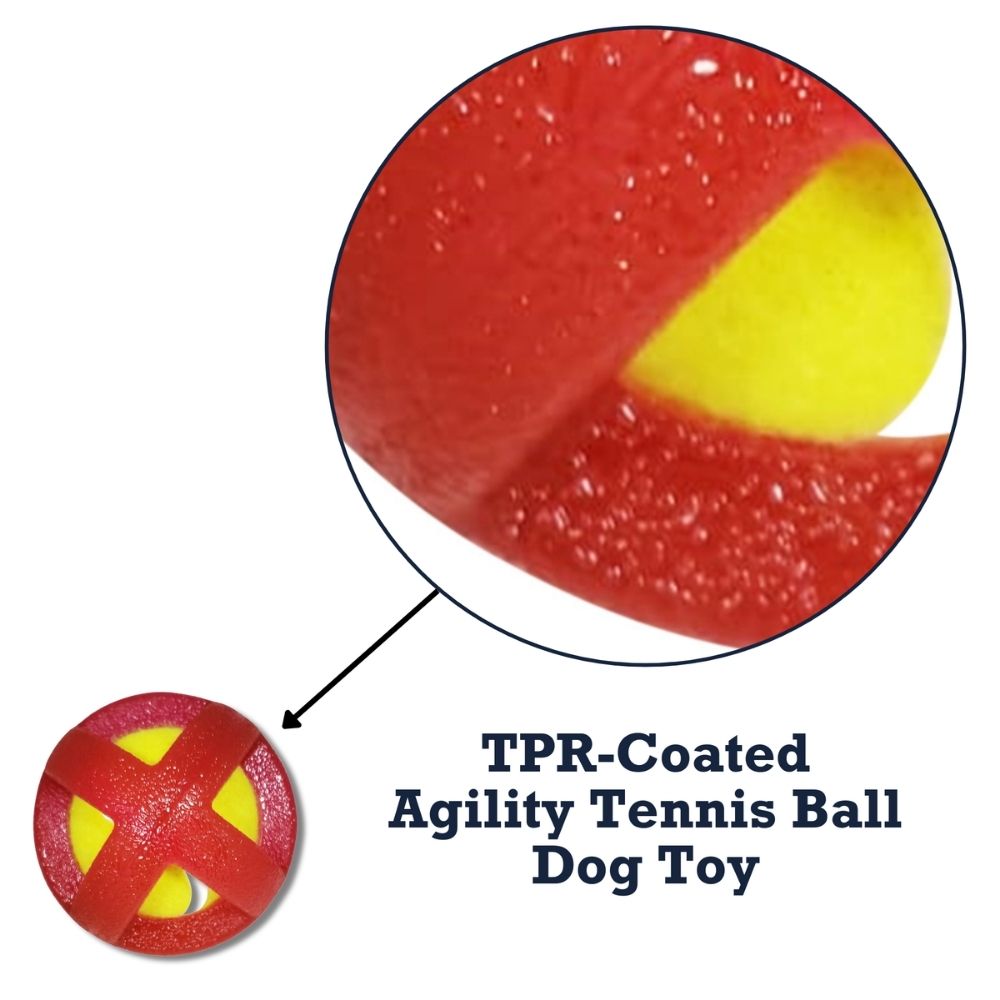 Textured TPR-coated rubber dog ball that gives dogs an interesting surface to chase, catch and carry