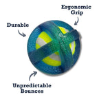 TPR-coated dog fetch ball that weighs 0.2 lb in the small size or 0.45 lb in the large