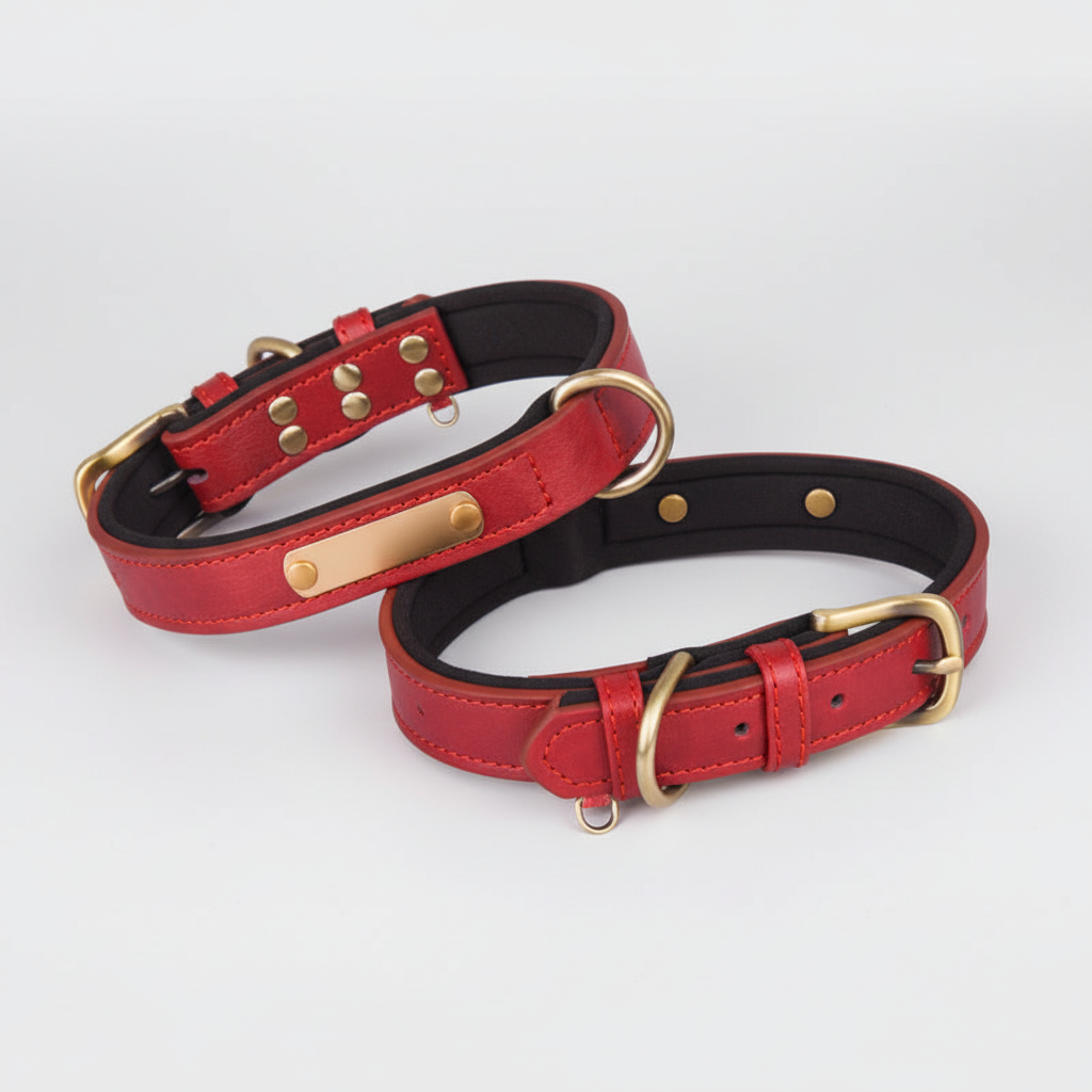 Black Base and Red breathable space-cotton dog collar with contrast-color outer layer